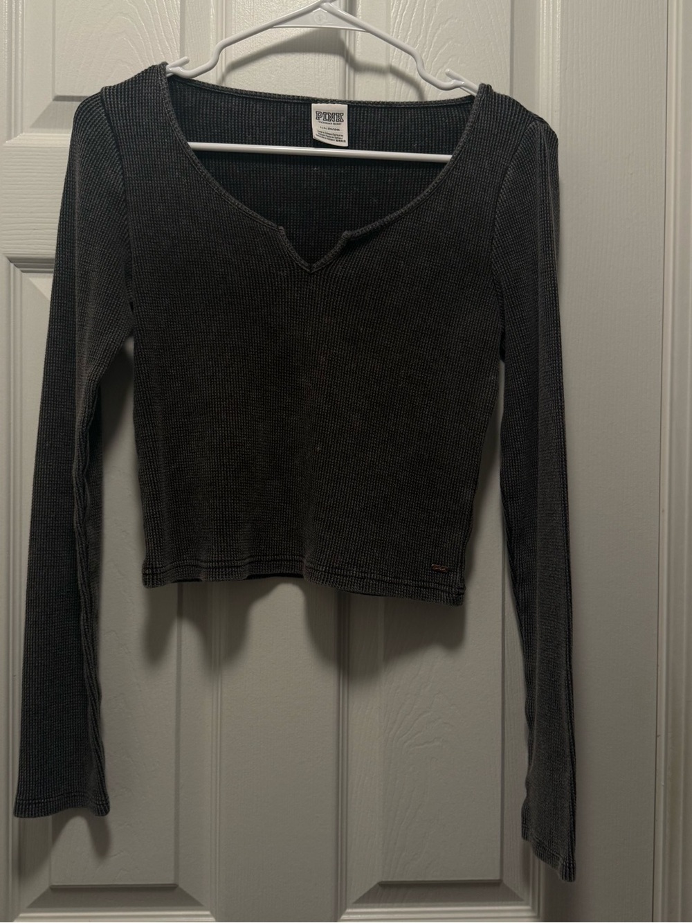 PINK Victoria's Secret Charcoal Scoop-Notch Long Sleeve Thermal Top